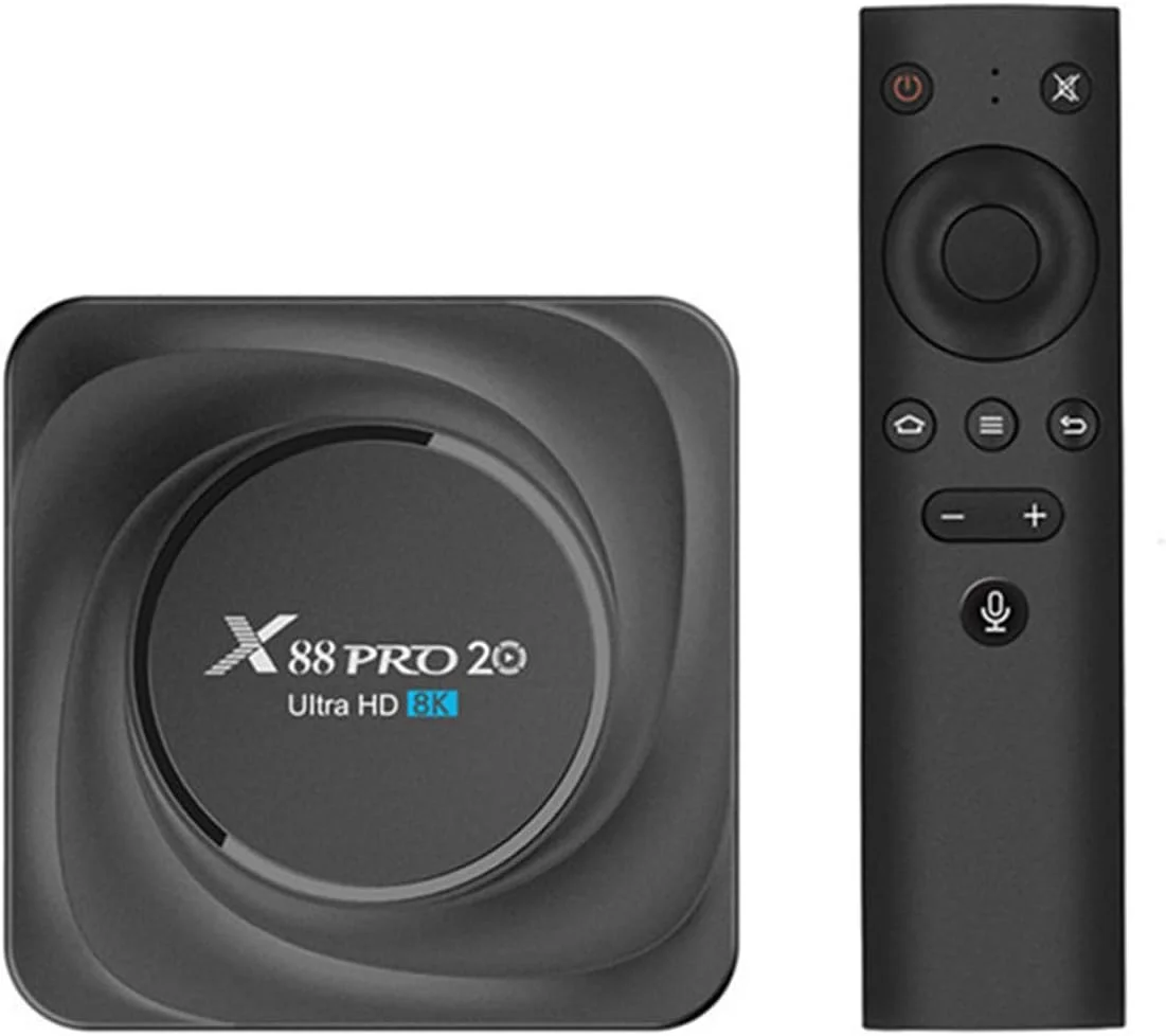 اندروید باکس CHROX مدل X88 Pro 20 RK3566 با اندروید 11.0، وای فای 6، اترنت 1000M، کیفیت 4K 8K HDR10، پردازنده هشت هسته ای، پشتیبانی از وای فای دوگانه 2.4G 5.8G، بلوتوث 5.0، USB 3.0، حافظه 8 گیگابایت + 128 گیگابایت