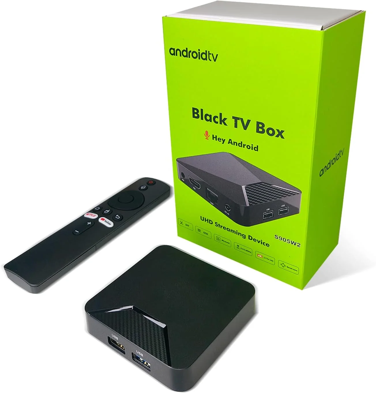 باکس اندروید تی وی BOXPUT Q5 Plus، باکس اندروید 11.0، BT 5.2، وای فای دو بانده 2.4G/5G، کیفیت 4K HD با پردازنده چهار هسته ای Amlogic S905W2، رم 2 گیگابایت + رام 16 گیگابایت، LAN اترنت 10/100M - مشکی
