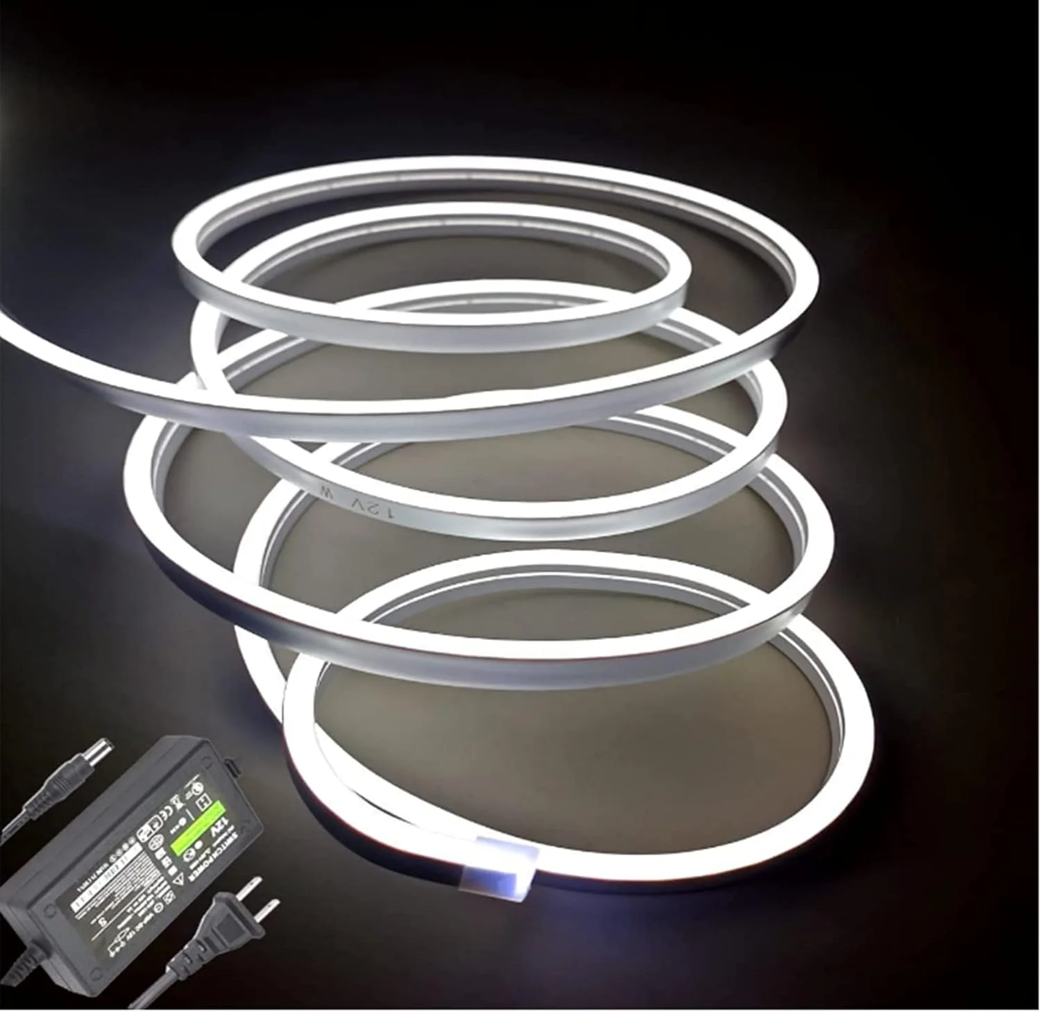 نوار چراغ نئون TAME، 5 متر، نوار چراغ نئون 12 ولت سیلیکونی LED، چراغ های نئون LED ضد آب و انعطاف پذیر برای دکوراسیون داخلی و خارجی، دکوراسیون ساختمان تجاری (سفید)