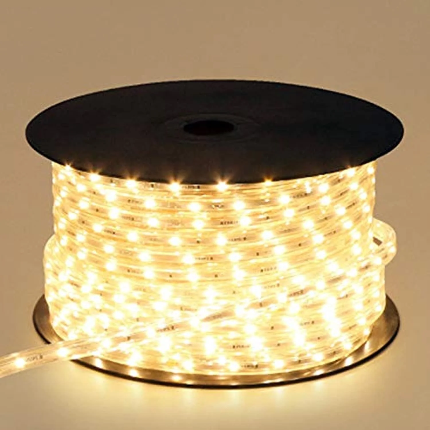 نوار LED مدل 5730 SMD با 120 ال ای دی در هر متر، چراغ های نواری انعطاف پذیر 220 ولت، طول 50 متر، رنگ سفید گرم