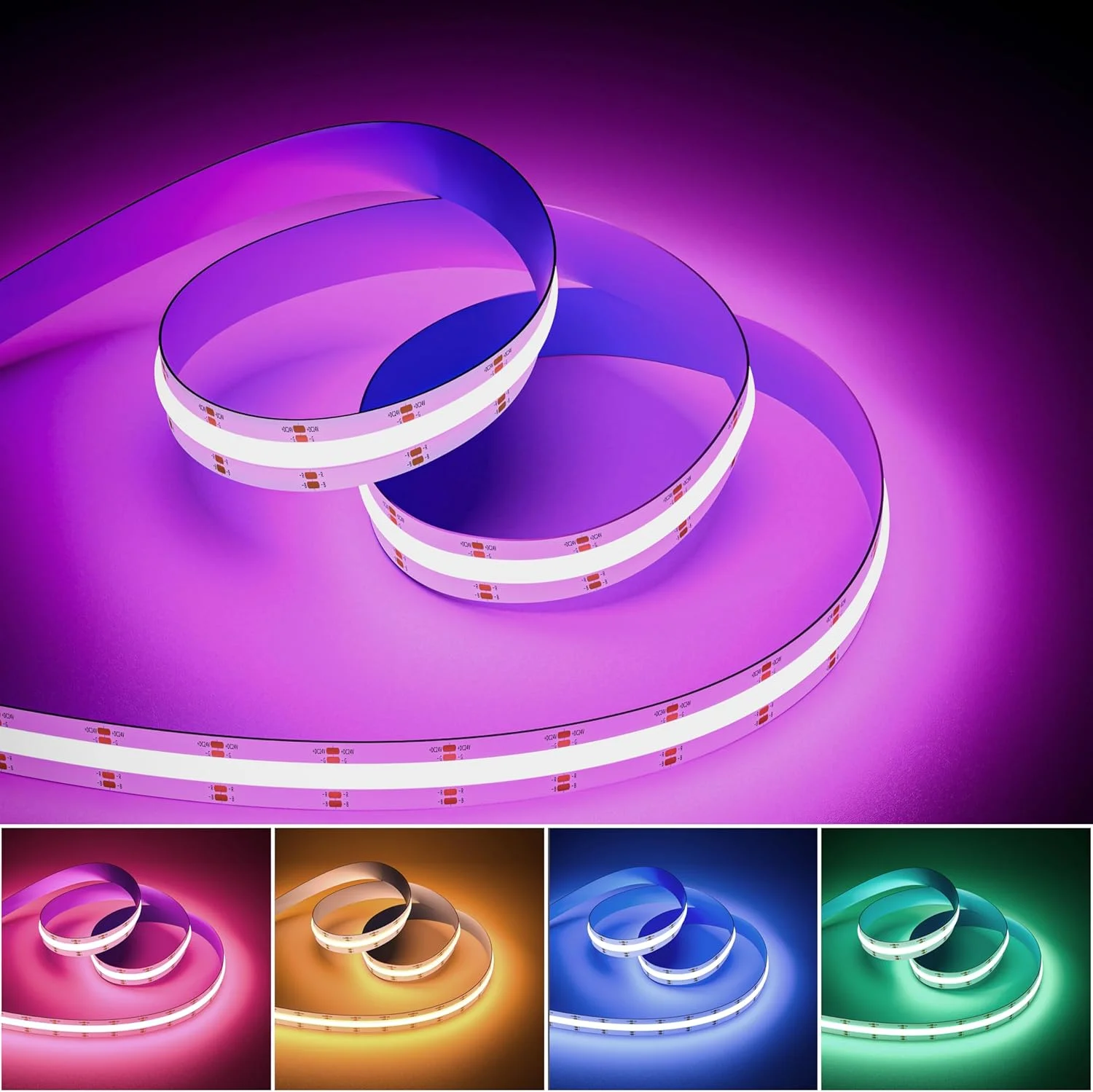 نوار ال ای دی RGB COB 6 متری، نوار ال ای دی تغییر رنگ دهنده 24 ولت، نوار نور ال ای دی انعطاف پذیر چند رنگ برای اتاق خواب، آشپزخانه، دکوراسیون مهمانی DIY (کنترلر و آداپتور جداگانه فروخته می شود)