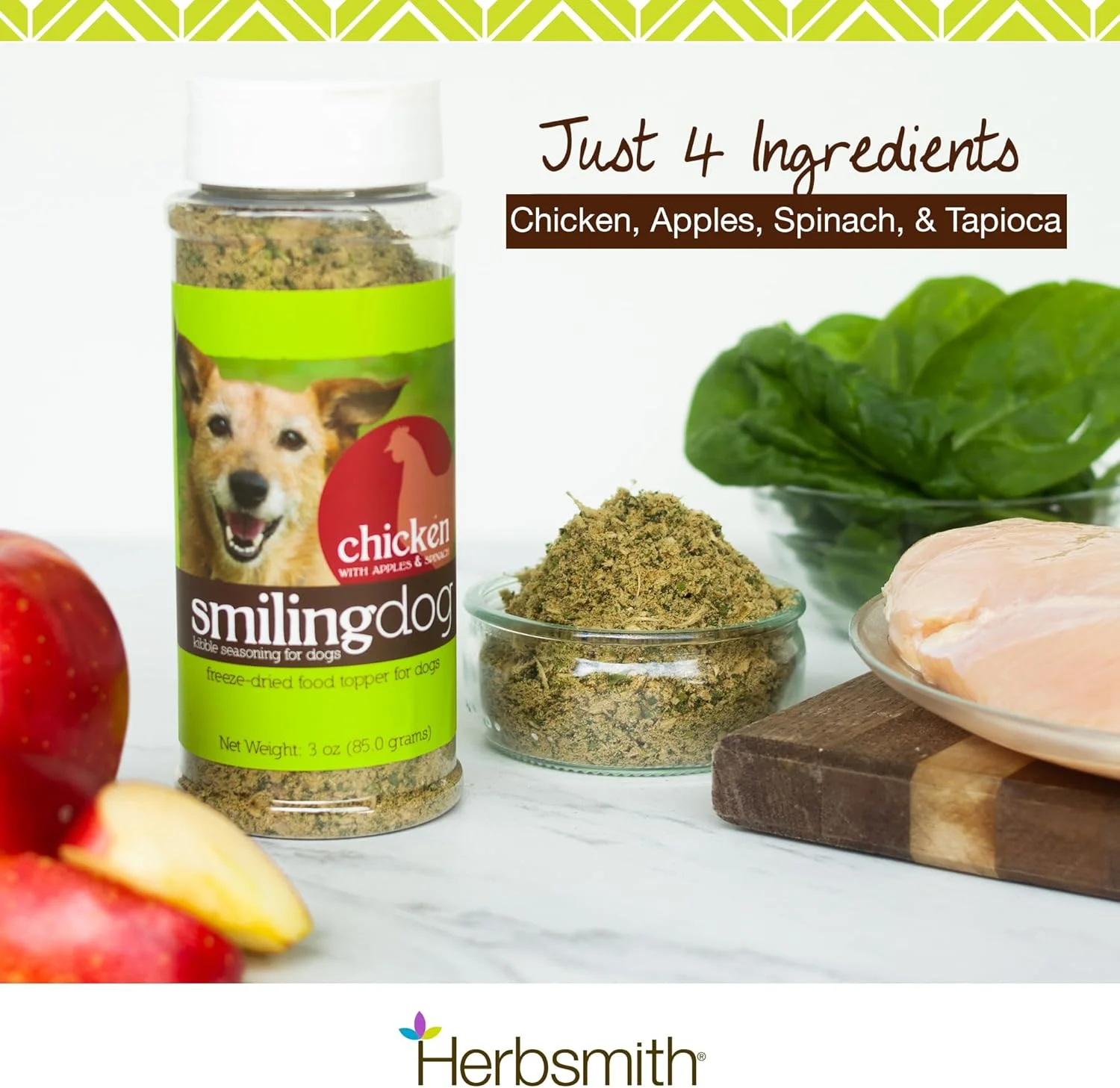 چاشنی غذای خشک سگ Herbsmith با طعم مرغ خشک شده برای سگ های بد غذا
