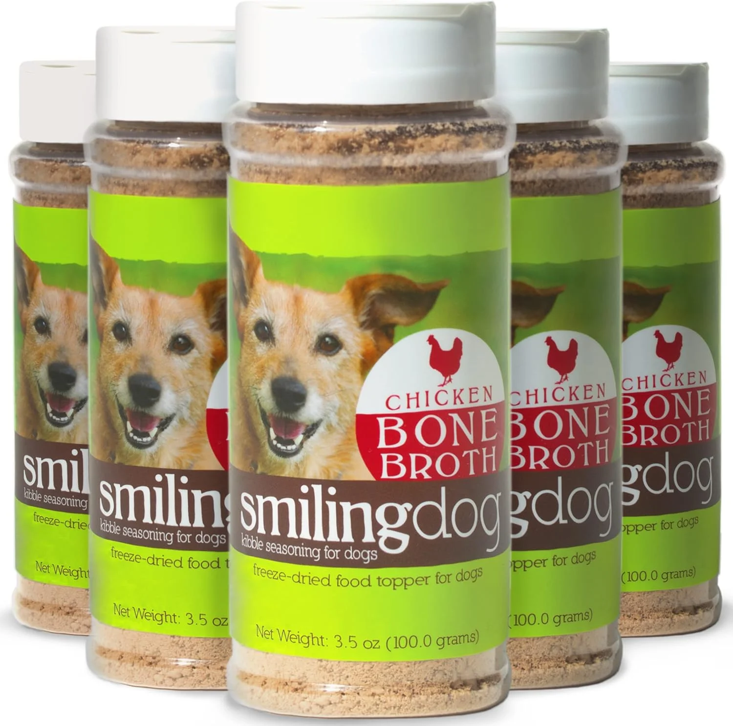 چاشنی آبگوشت استخوان Herbsmith برای غذای خشک - مخلوط کن غذای خشک با روکش خام - پودر گوشت خشک شده انجمادی + آبگوشت استخوان برای سگ ها - مرغ 3.5 اونس [بسته 5 عددی]