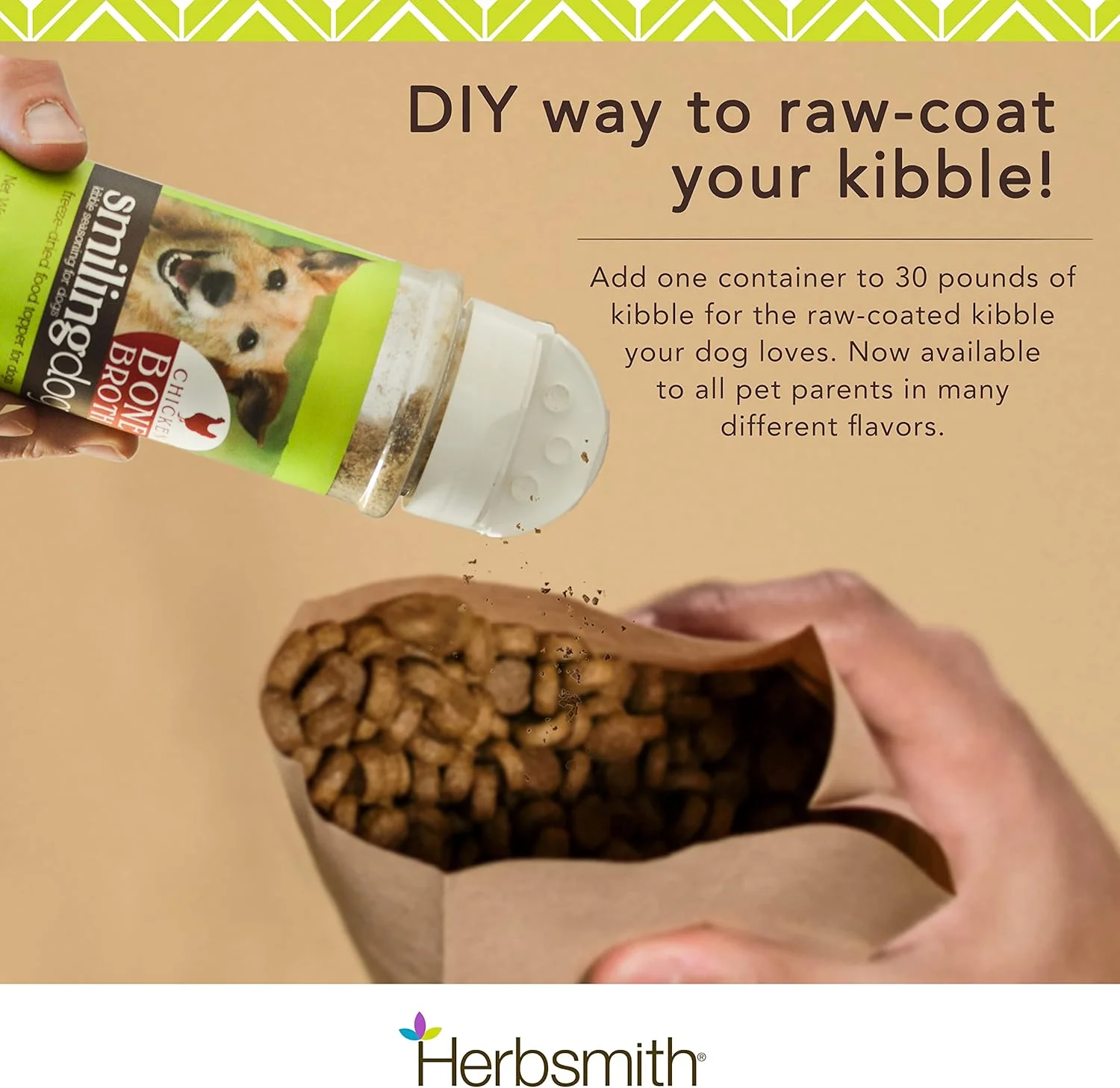 چاشنی آبگوشت استخوان Herbsmith برای غذای خشک - مخلوط کن غذای خشک با روکش خام - پودر گوشت خشک شده انجمادی + آبگوشت استخوان برای سگ ها - مرغ 3.5 اونس [بسته 5 عددی]