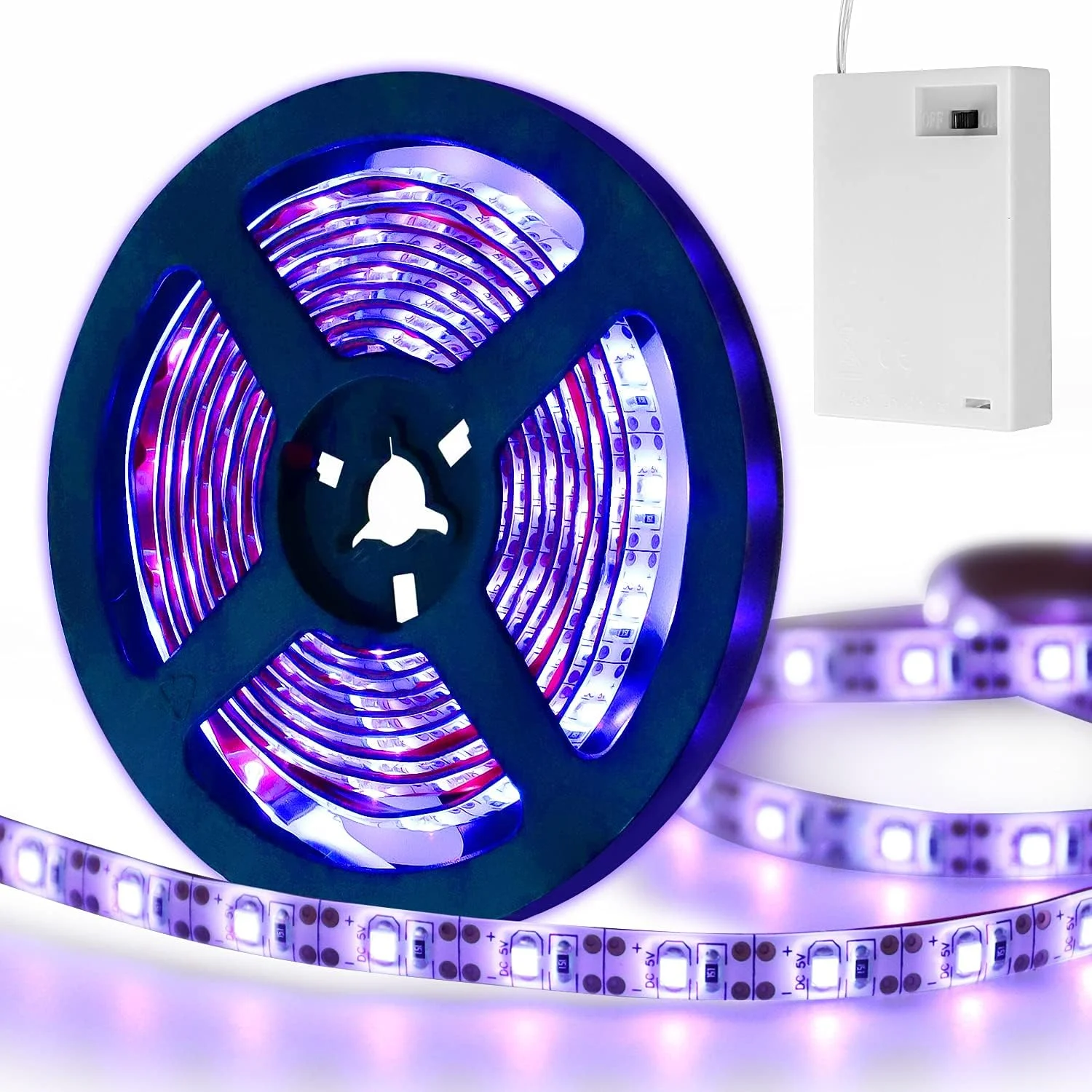 نوار UV نور سیاه با کیت LED برای تیغه های LED با باتری، 390-400 نانومتر، 2 متر SMD 3528 IP65 ضد آب 120LED جعبه باتری