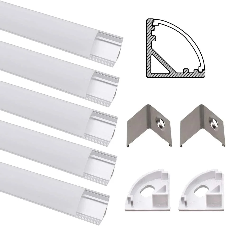 پروفیل آلومینیومی LED Jirvyuk، برای نوارهای چراغ LED با درب سفید شیری، درپوش های انتهایی و گیره های نصب فلزی (نقره ای) (0.5M-V)