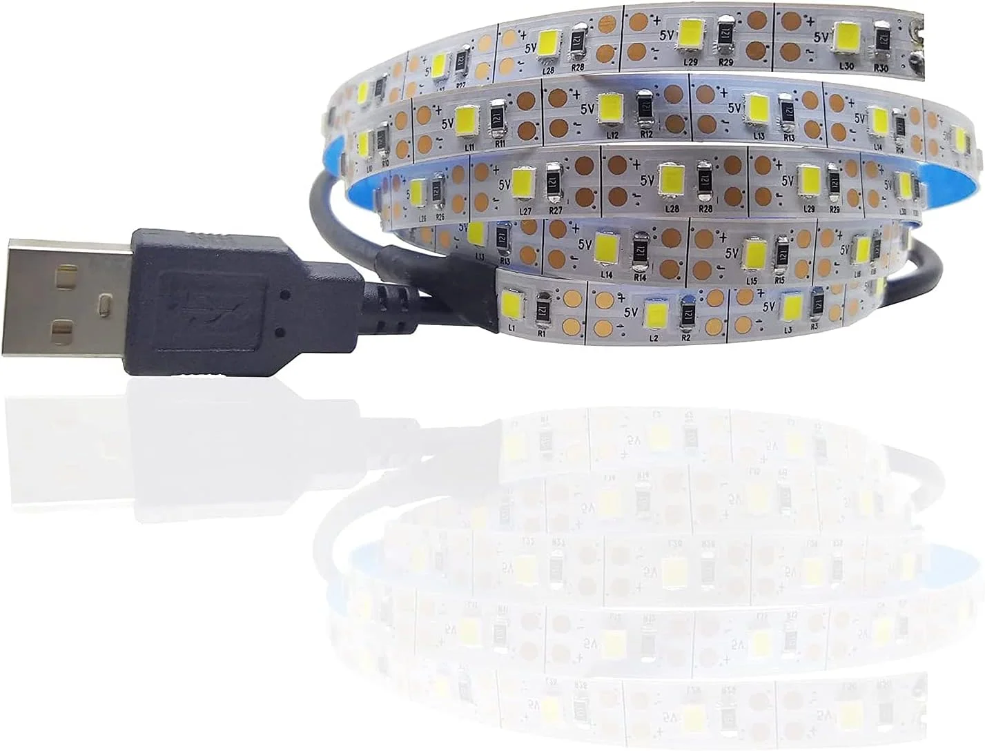 نوار چراغ ال ای دی 5 ولت 5 سانتی متری 0.5 متری با کابل USB، چراغ نواری SMD 3528 برای تزئین میز کریسمس، مناسب نور پس زمینه تلویزیون (سفید گرم، 0.5 متر با پورت USB)