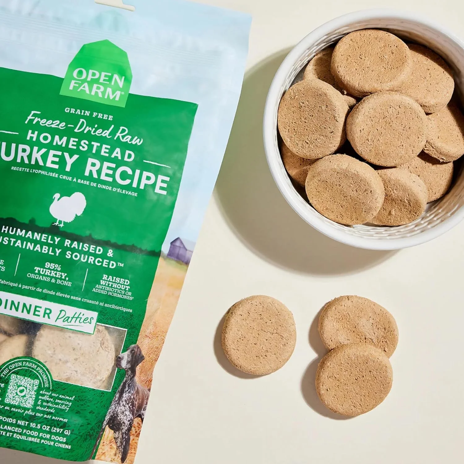 غذای خشک سگ اوپن فارم، پتی های بوقلمون منجمد شده خام - 297 گرم