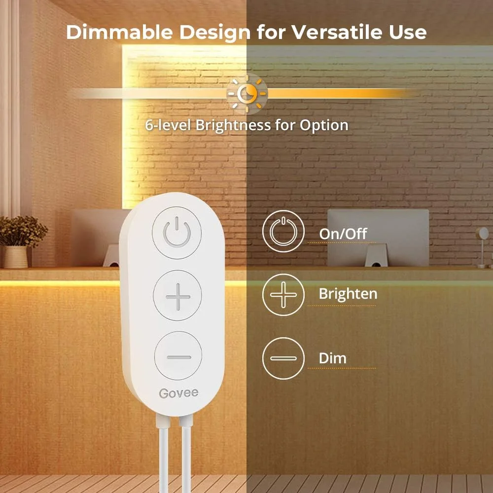 چراغ نواری ال ای دی سفید گرم Govee، 300 ال ای دی روشن، نوار نور 16.4 فوتی 3000K با قابلیت تنظیم نور با جعبه کنترل، چراغ های ال ای دی برای اتاق خواب، کابینت آشپزخانه، اتاق نشیمن، آداپتور دارای لیست ETL