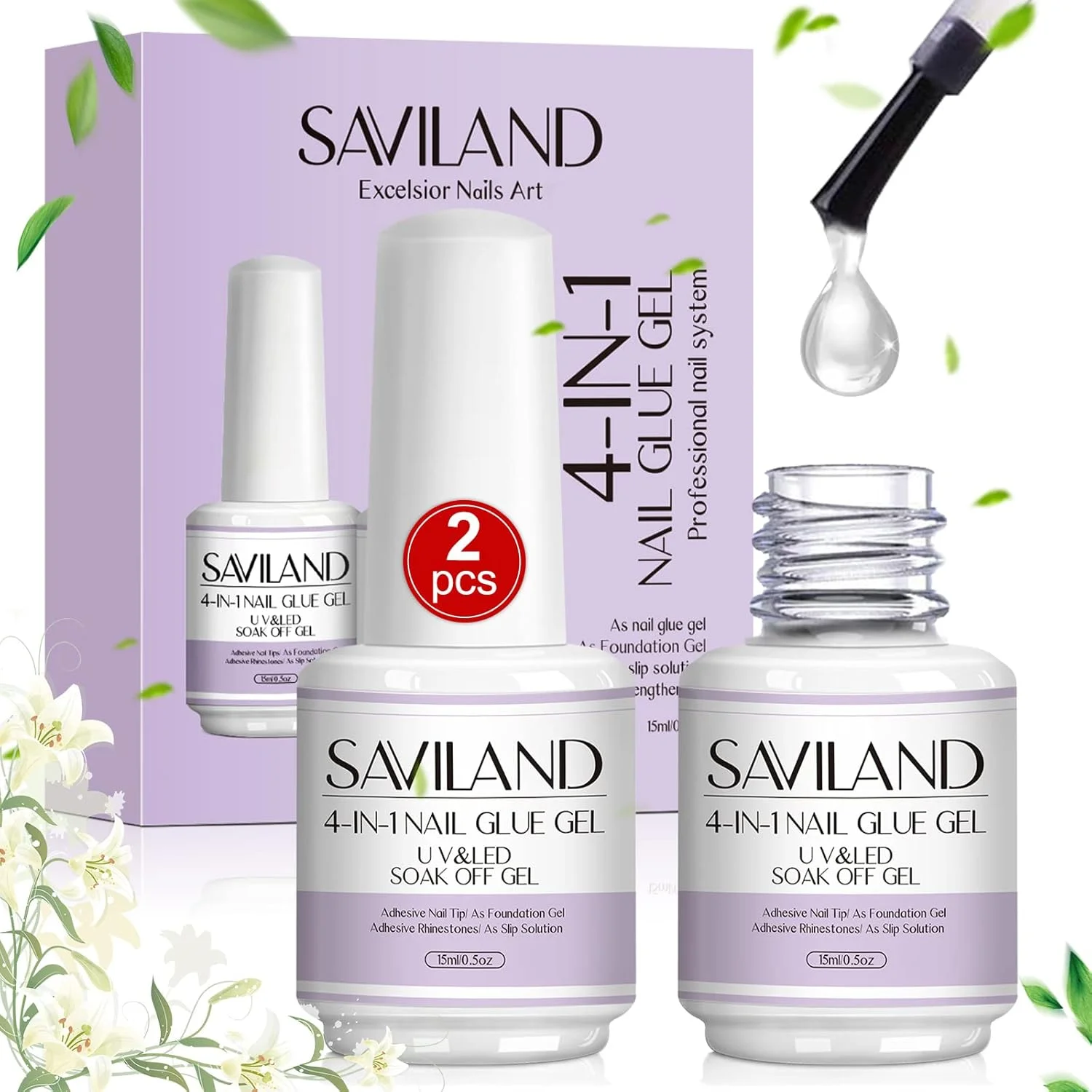 چسب کاشت ناخن ژلی سری SAVILAND SSProTip X 4.0، بسته 2 عددی 15 میلی لیتری - چسب ناخن با کیفیت سالنی به همراه برس دقیق، چسبندگی بادوام برای تیپ های اکریلیک، مناسب برای مانیکور خانگی و طراحی حرفه ای ناخن چسب کاشت ناخن ژلی سری SAVILAND SSProTip X 4.0، بسته 2 عددی 15 میلی لیتری - چسب ناخن با کیفیت سالنی به همراه برس دقیق، چسبندگی بادوام برای تیپ های اکریلیک، مناسب برای مانیکور خانگی و طراحی حرفه ای ناخن