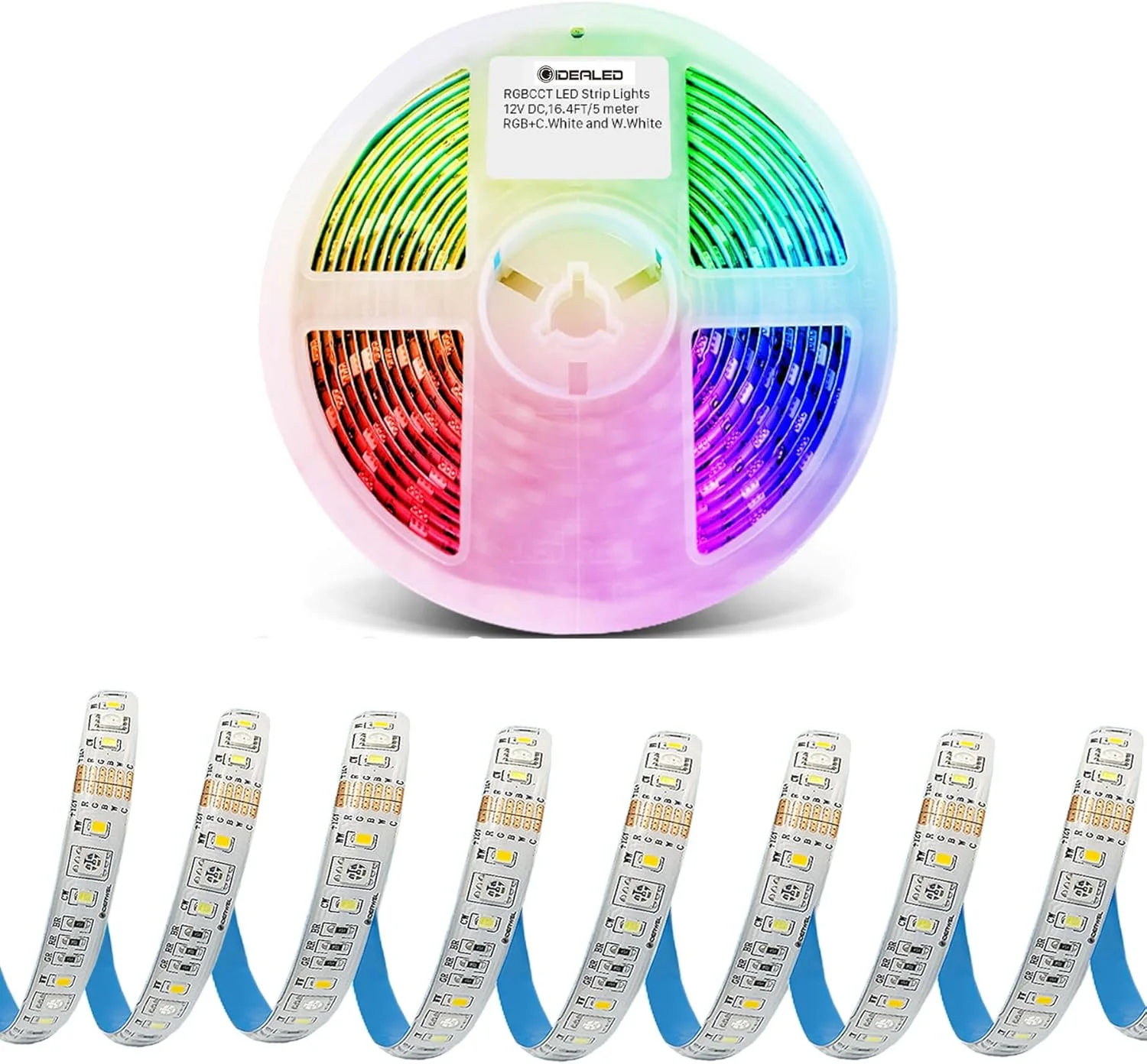 نوار چراغ ال ای دی RGBWW گیدیلد 5 متری، دیمر پذیر 5050 RGB سفید سرد و سفید گرم (2700K-6000K) 6 سیم 450 ال ای دی بدون ضد آب DC12V RGBCCT نوار چراغ ال ای دی مناسب برای دکوراسیون اتاق خواب و مهمانی و نورپردازی محیط