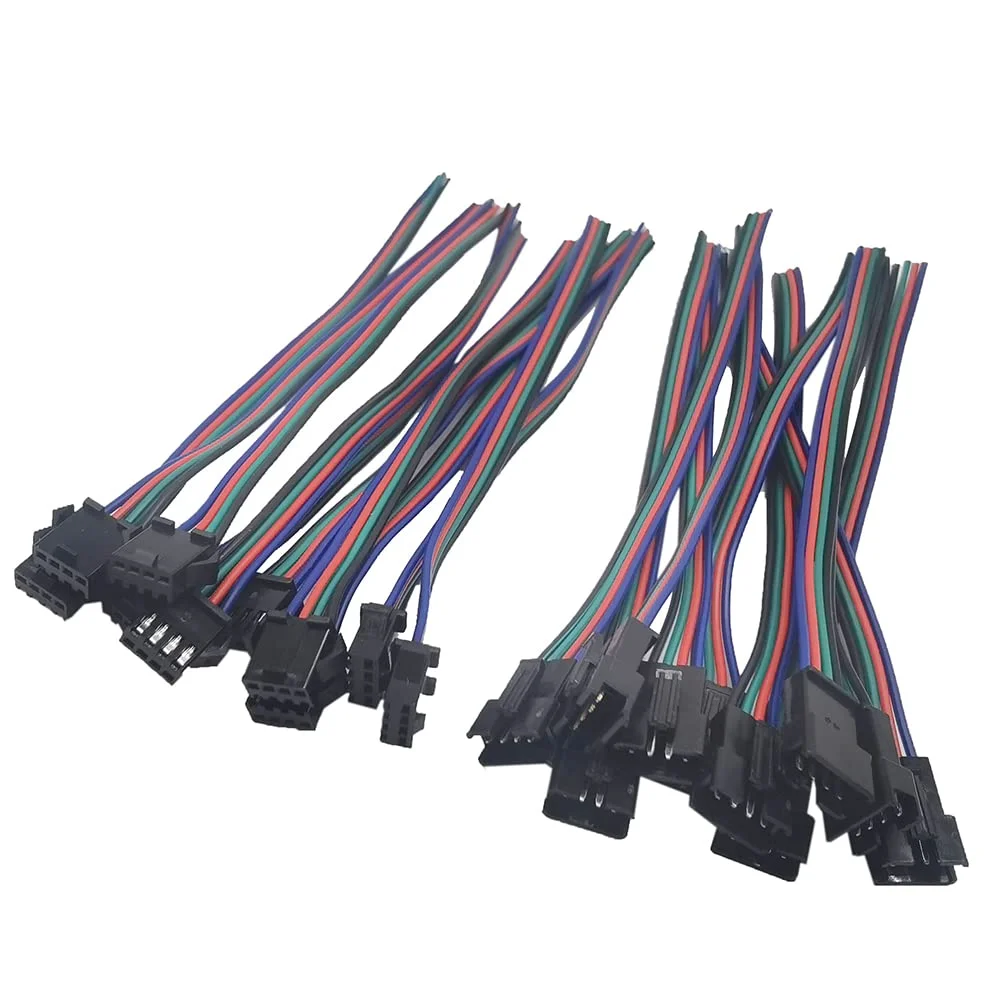 10 جفت کانکتور 4 پین SM JST با کابل 15 سانتی‌متری مادگی/نری برای نوارهای LED RGB 5050 3528 WS2801 APA02 WS2815 WS2813