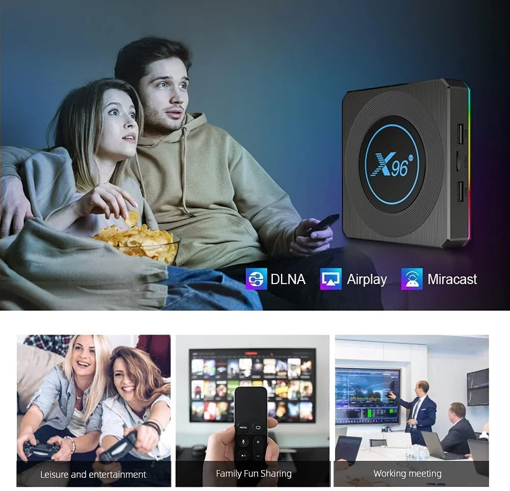 اندروید باکس 11.0، 4 گیگابایت رم/64 گیگابایت رام، S905X4 چهار هسته ای، پشتیبانی از وای فای 2.4 گیگاهرتز/5.0 گیگاهرتز، 64 بیتی H.265 BT 4.0 DLNA UHD 8K / 6K اندروید باکس هوشمند، 4 گیگابایت + 32 گیگابایت