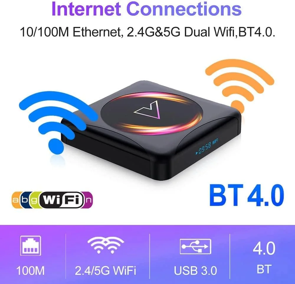 اندروید باکس 11.0 با 4 گیگابایت رم و 64 گیگابایت رام مدل RK3318، اسمارت تی وی باکس، ست تاپ باکس USB 3.0 Ultra HD 4K/1080P HDR، وای فای دو بانده 2.4/5.8 گیگاهرتز BT4.1 به همراه مینی کیبورد بی سیم، 4GB+64GB