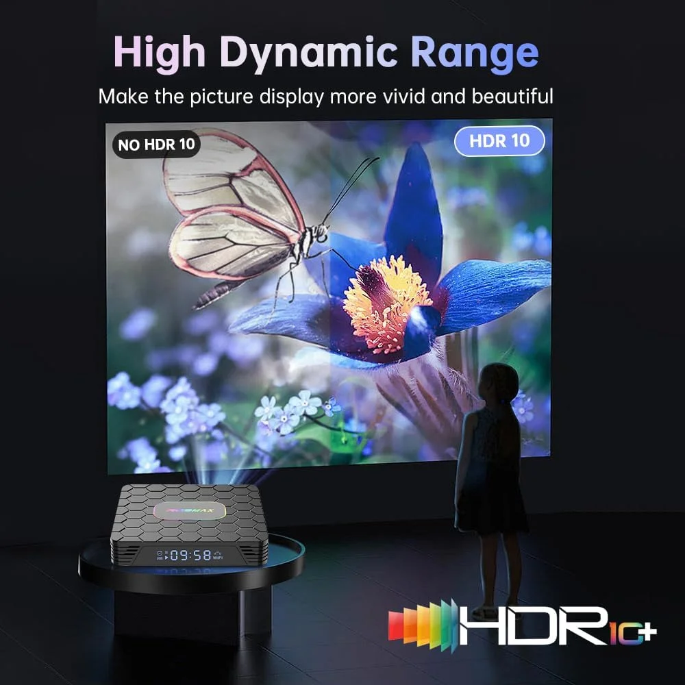 اندروید تی وی باکس 14.0، رم 4 گیگابایت رام 64 گیگابایت RK3528 چهار هسته ای، تی وی باکس پشتیبانی از 4K UHD HDMI 2.0، وای فای 6/بلوتوث 5.0، دوگانه USB 3.0/2.0 1000M LAN جعبه هوشمند