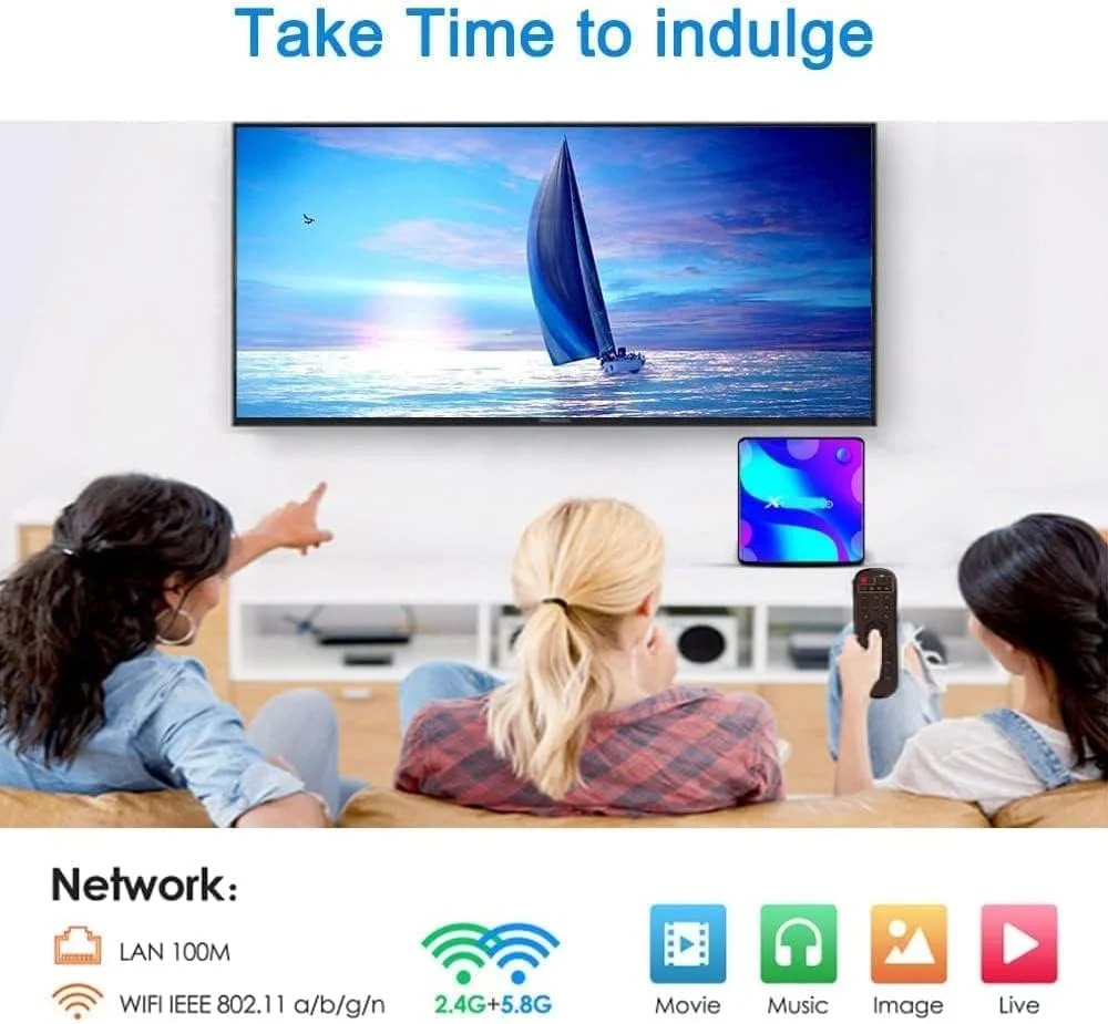 اندروید تی وی باکس 11.0، رم 4 گیگابایت رام 32 گیگابایت RK3318 چهار هسته ای پشتیبانی از Cast Screen وای فای 2.4G/5G بلوتوث 4.0 سه بعدی 4K USB 3.0 LAN 1000M اترنت Smart TV Box، همراه با مینی کیبورد بی سیم، 4gb+32gb