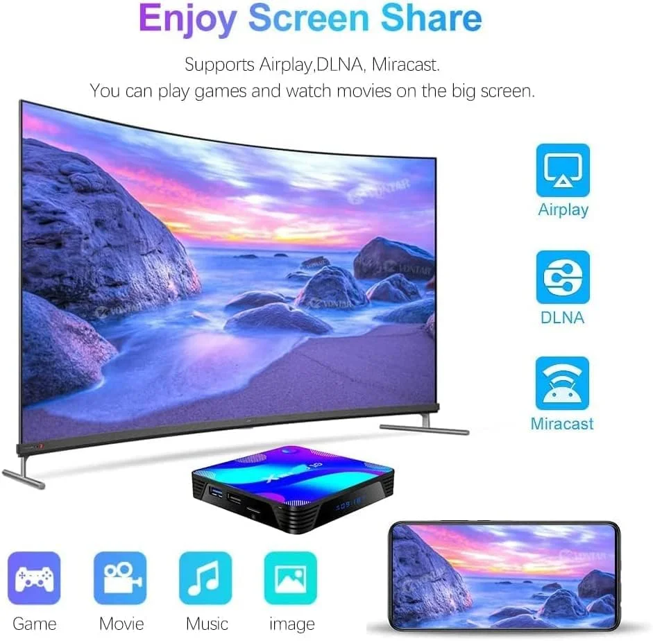 اندروید تی وی باکس 11.0، رم 4 گیگابایت رام 32 گیگابایت RK3318 چهار هسته ای پشتیبانی از Cast Screen وای فای 2.4G/5G بلوتوث 4.0 سه بعدی 4K USB 3.0 LAN 1000M اترنت Smart TV Box، همراه با مینی کیبورد بی سیم، 4gb+32gb