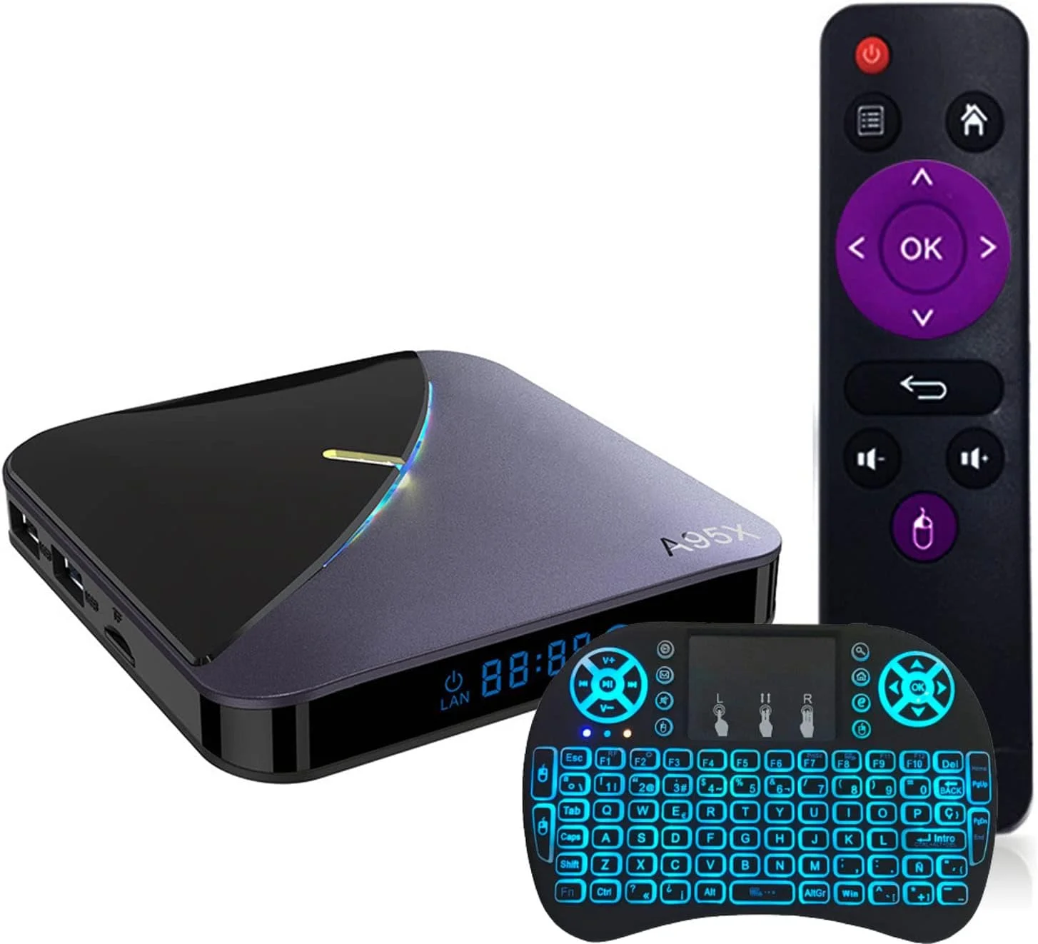 اندروید تی وی باکس 11.0، رم 4 گیگابایتی رام 64 گیگابایتی S905W2 چهار هسته ای پشتیبانی از Cast Screen وای فای 2.4G/5G بلوتوث 4.0 3D 8K USB 3.0 LAN 100M اترنت جعبه تلویزیون هوشمند با مینی کیبورد بی سیم، 4 گیگابایت + 64 گیگابایت