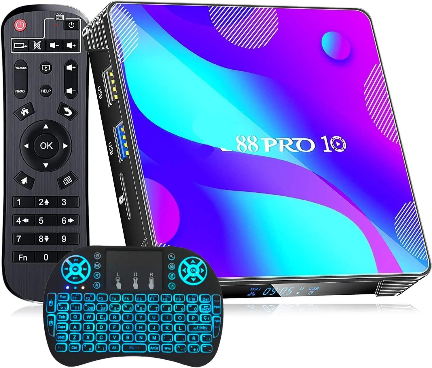 اندروید تی وی باکس 11.0، رم 4 گیگابایت رام 32 گیگابایت RK3318 چهار هسته ای پشتیبانی از Cast Screen وای فای 2.4G/5G بلوتوث 4.0 سه بعدی 4K USB 3.0 LAN 1000M اترنت اسمارت تی وی باکس، همراه با مینی کیبورد بی سیم، 4 گیگابایت + 64 گیگابایت