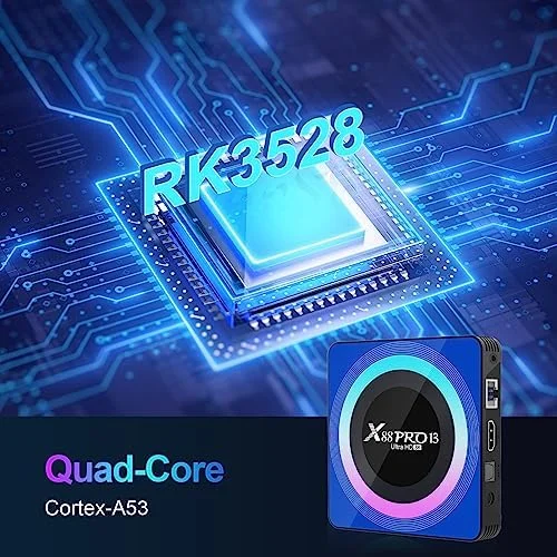 اندروید باکس 13.0، رم 4 گیگابایت رام 64 گیگابایت چهار هسته ای با مینی کیبورد بی سیم، وای فای دو بانده 2.4/5.0 گیگاهرتز بلوتوث 5.0 اترنت 10/100M HDMI اندروید باکس 8K