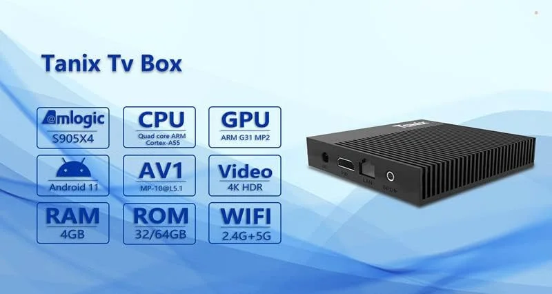 اندروید باکس 10.0، رم 4 گیگابایت حافظه 32 گیگابایت S905X4 چهار هسته ای 64 بیتی ARM Cortex-A53 اندروید باکس با وای فای 2.4G اترنت 10/1000M، پشتیبانی از H.265/3D/8K Ultra HD/BT 5.0/HDMI 2.0 ست تاپ باکس، 4 گیگابایت + 64 گیگابایت