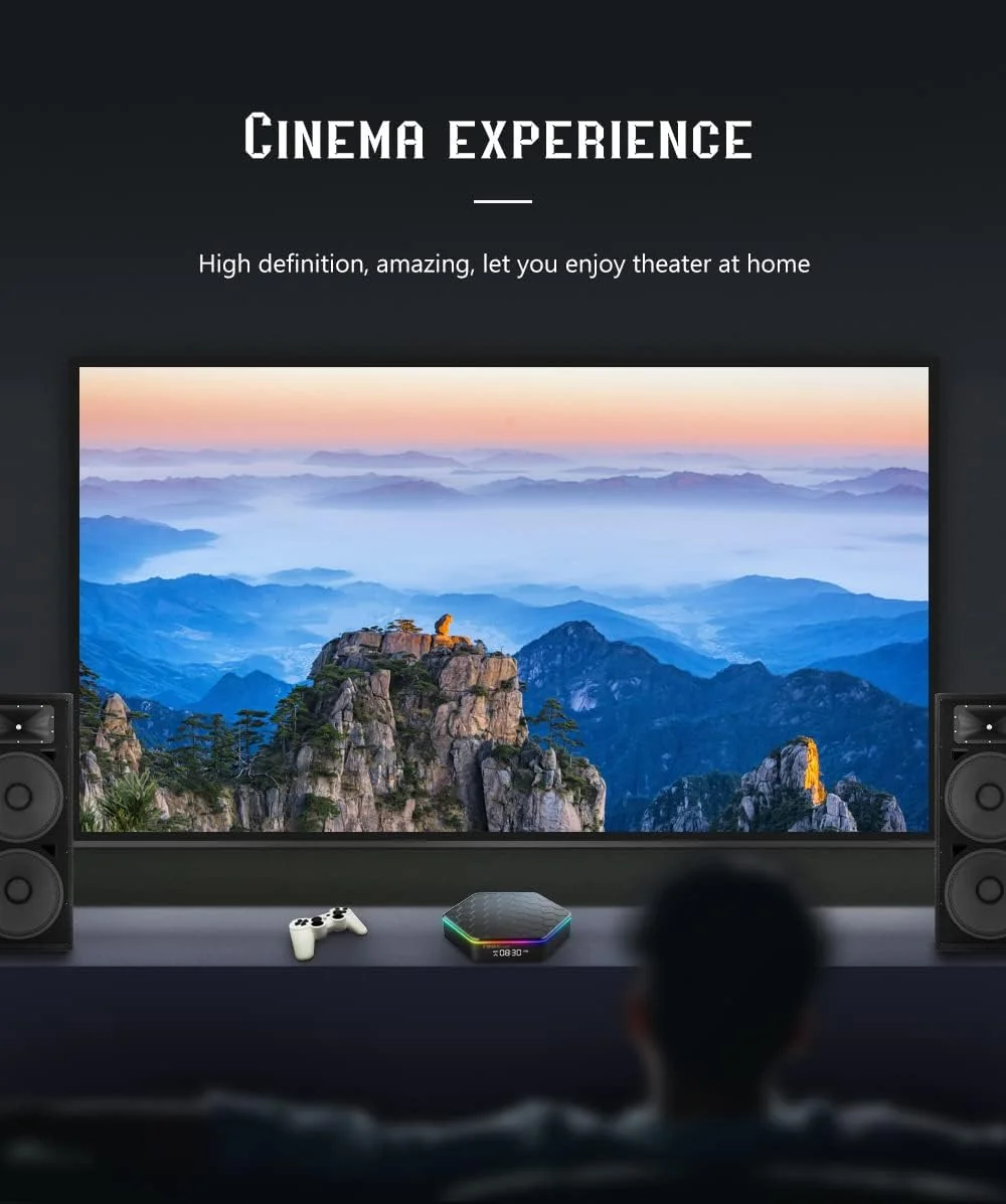 اسمارت تی وی باکس، اندروید تی وی باکس 12.0، تی وی باکس 4K با رم 4 گیگابایت/ رام 64 گیگابایت با وضوح تصویر بالا 3D، تی وی باکس با پردازنده H618، پشتیبانی از وای فای 2.4G/5.0Ghz، بلوتوث 4.1 و اترنت 100M ست تاپ باکس، 4 گیگابایت + 32 گیگابایت