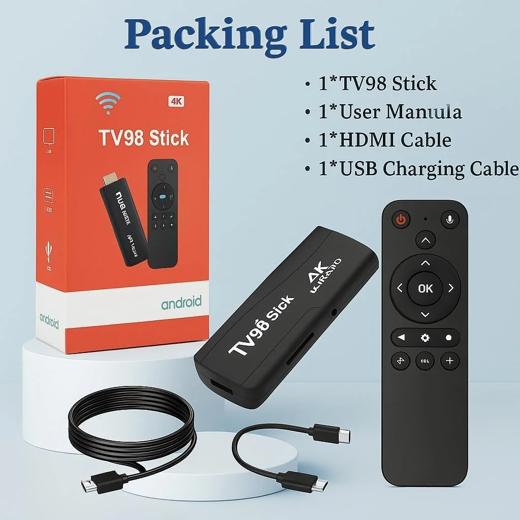 اندروید تی وی استیک 4K مینی اسمارت تی وی باکس DDR4 2GB رم 16GB چهار هسته ای 64 بیتی دوگانه 2.4GHz/5GHz وای فای HDR10+ الترا USB HD اسمارت تی-وی استیک باکس استریمینگ مدیا (H 2+16)