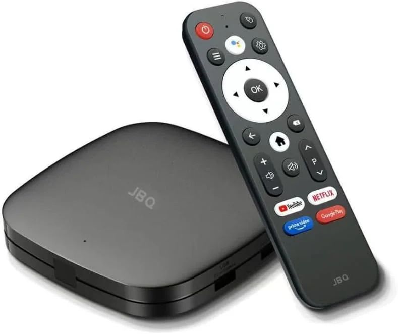 اندروید باکس تلویزیون JBQ با کیفیت 4K و نرخ 60 فریم بر ثانیه، وای فای دو بانده 2.4G/5G، رم 2 گیگابایتی، پخش کننده رسانه با قابلیت های هوشمند و پشتیبانی از برنامه ها