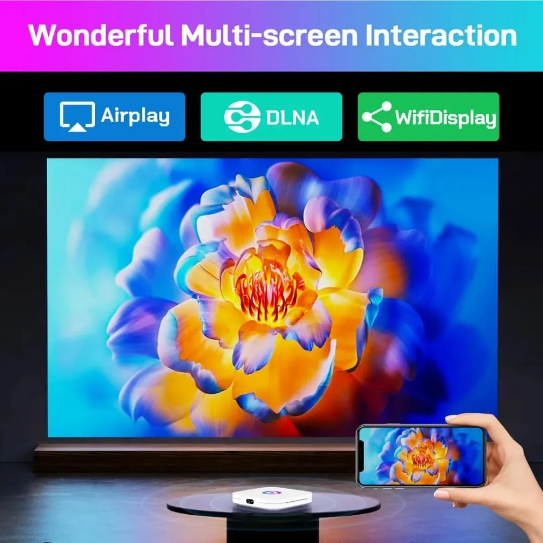 اندروید تی وی باکس 4K Ultra HD مدیا پلیر هوشمند با اندروید 14.0 وای فای 5G دو بانده بلوتوث ریموت کنترل صوتی USB HDMI دانگل