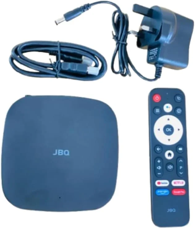اندروید باکس تلویزیون JBQ با کیفیت 4K و نرخ 60 فریم بر ثانیه، وای فای دو بانده 2.4G/5G، رم 2 گیگابایتی، پخش کننده رسانه با قابلیت های هوشمند و پشتیبانی از برنامه ها