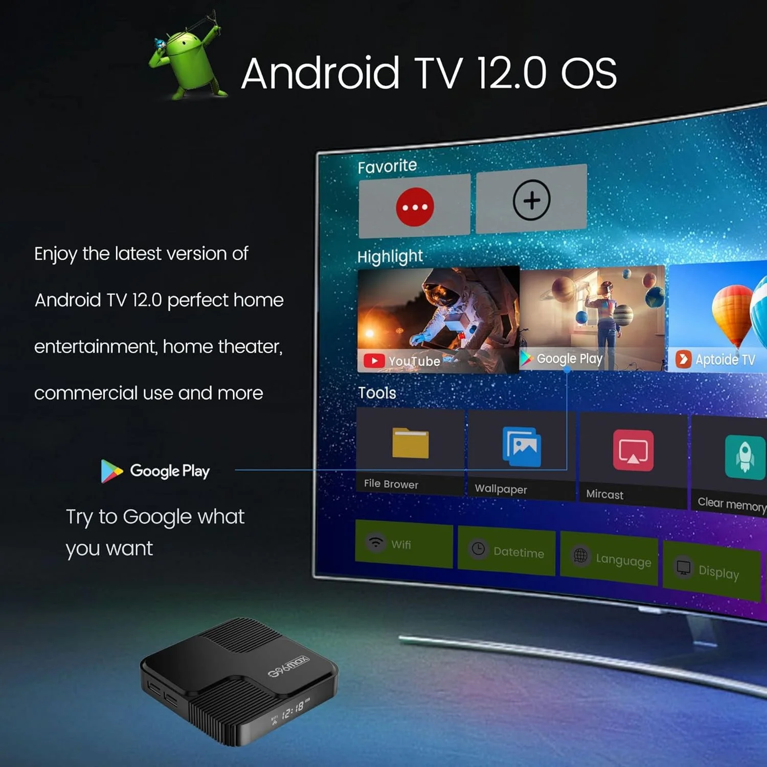 اندروید تی وی باکس 12.0، G96MAX با 4 گیگابایت رم و 64 گیگابایت رام با پردازنده چهار هسته ای 64 بیتی H618، اندروید باکس دوگانه وای فای 2.4 گیگاهرتز/5 گیگاهرتز BT 4.2 USB 3.0 3D 4K/6K ست تاپ باکس، 4 گیگابایت + 32 گیگابایت