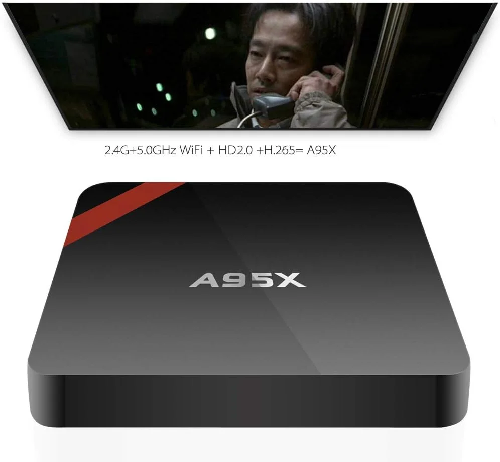 اندروید باکس هوشمند A95X، اندروید 6.0، پردازنده چهارهسته‌ای Amlogic S905X، 64 بیتی، UHD 4K، رم 1 گیگابایت، حافظه 8 گیگابایت، مینی کامپیوتر VP9، وای فای و LAN، H.265، DLNA، Miracast، پخش کننده رسانه، دوشاخه UK
