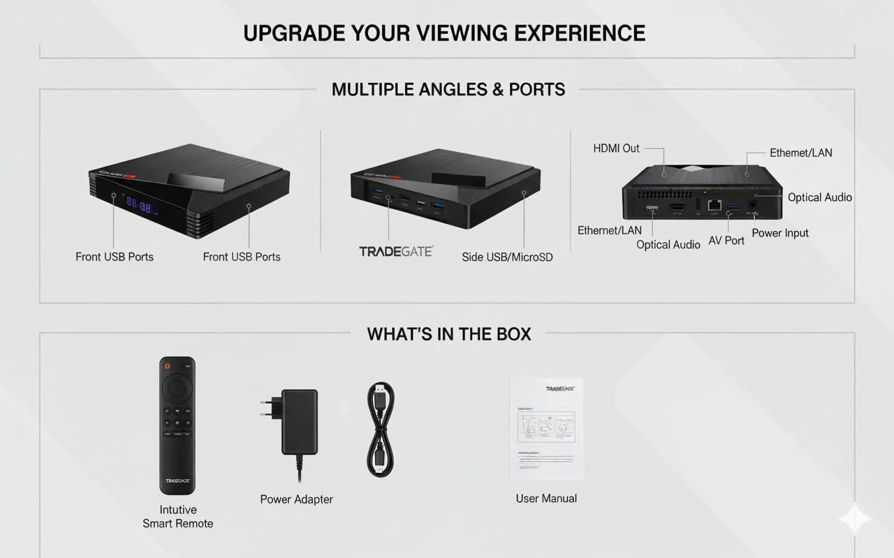 اندروید باکس TRADEGATE Pro Ultra HD - پخش کننده رسانه 4K با کنترل از راه دور، وای فای دو بانده و دستگاه استریم HDMI برای تلویزیون هوشمند، برنامه های اندروید و Screen Mirroring اندروید باکس TRADEGATE Pro Ultra HD - پخش کننده رسانه 4K با کنترل از راه دور، وای فای دو بانده و دستگاه استریم HDMI برای تلویزیون هوشمند، برنامه های اندروید و Screen Mirroring