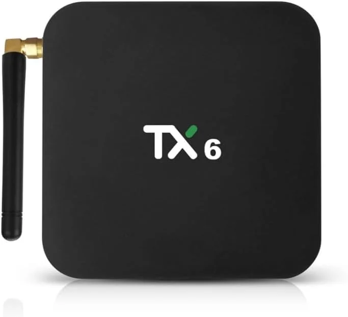 مدیا پلیر تی وی باکس TX6 HD، سیستم عامل اندروید 7.1/9.0، Allwinner H6، تا 1.5 گیگاهرتز، چهار هسته ای ARM Cortex-A53، 4 گیگابایت رم + 32 گیگابایت حافظه داخلی، پشتیبانی از بلوتوث، وای فای، RJ45، دوشاخه UK