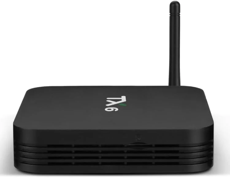 مدیا پلیر تی وی باکس TX6 HD، سیستم عامل اندروید 7.1/9.0، Allwinner H6، تا 1.5 گیگاهرتز، چهار هسته ای ARM Cortex-A53، 4 گیگابایت رم + 32 گیگابایت حافظه داخلی، پشتیبانی از بلوتوث، وای فای، RJ45، دوشاخه UK