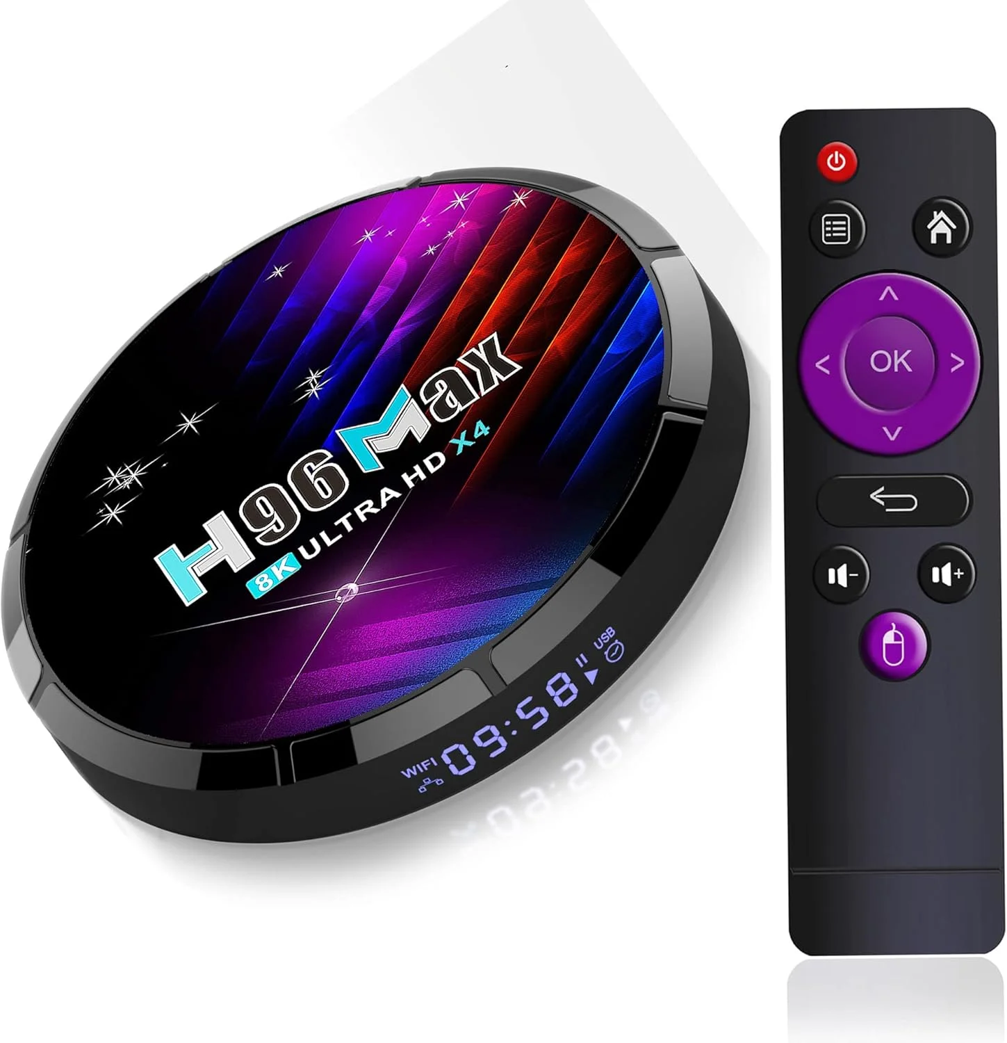 اندروید باکس Amlogic S905X4 H96 Max X4 با اندروید 11.0، رم 4 گیگابایتی، رام 32 گیگابایتی، وای فای دوگانه 2.4 گیگاهرتز/5 گیگاهرتز، بلوتوث، پردازنده چهار هسته ای 64 بیتی، 3D/8K Full HD/H.265/Usb3.0 100M