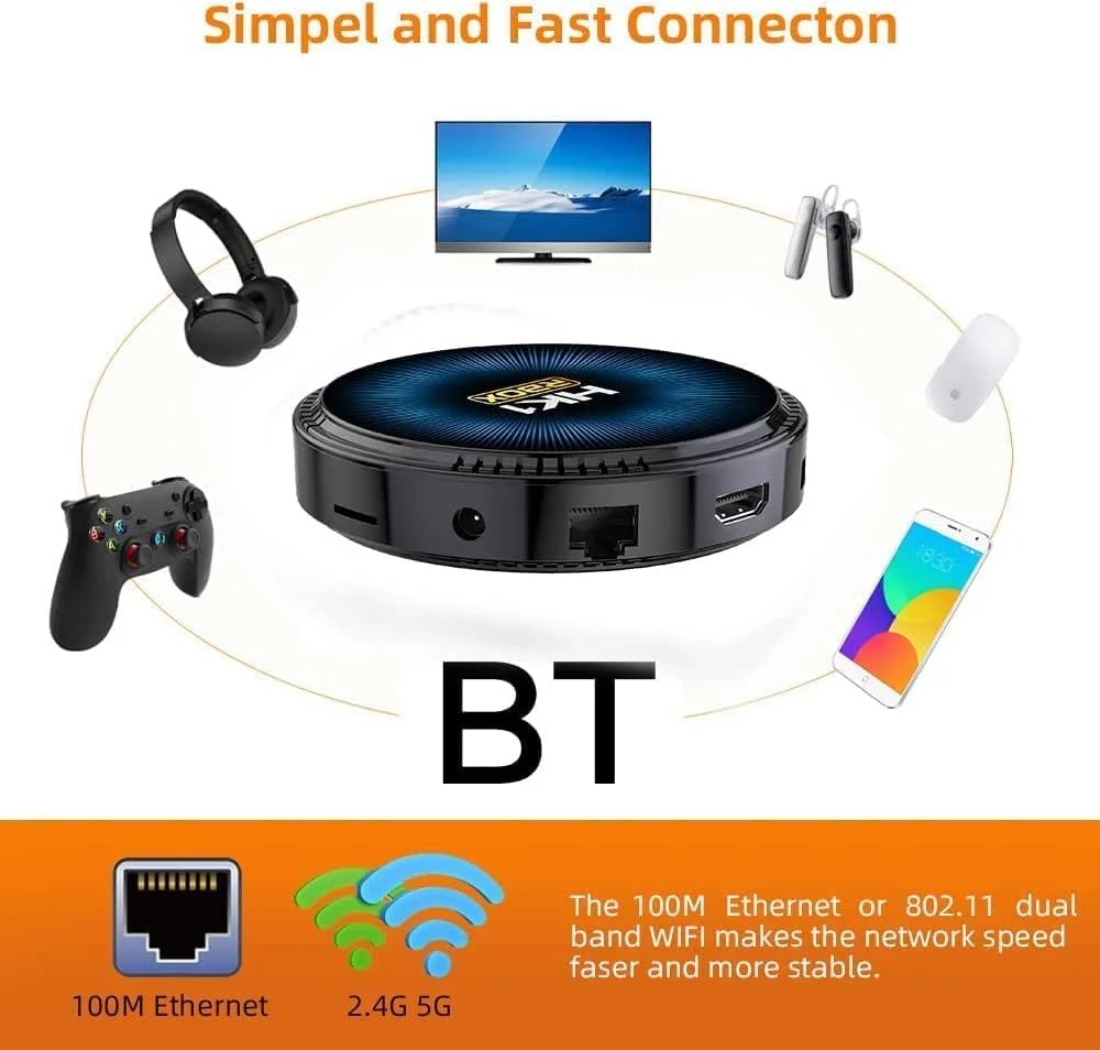 اندروید باکس 11.0، رم 4 گیگابایت، رام 64 گیگابایت، Amlogic S905X2 چهار هسته ای 64 بیتی، LAN 1000M، وای فای دوگانه 2.4G/5G، 6K/AV1/3D/USB 3.0/BT 4.2 ست تاپ باکس، 4gb+64gb