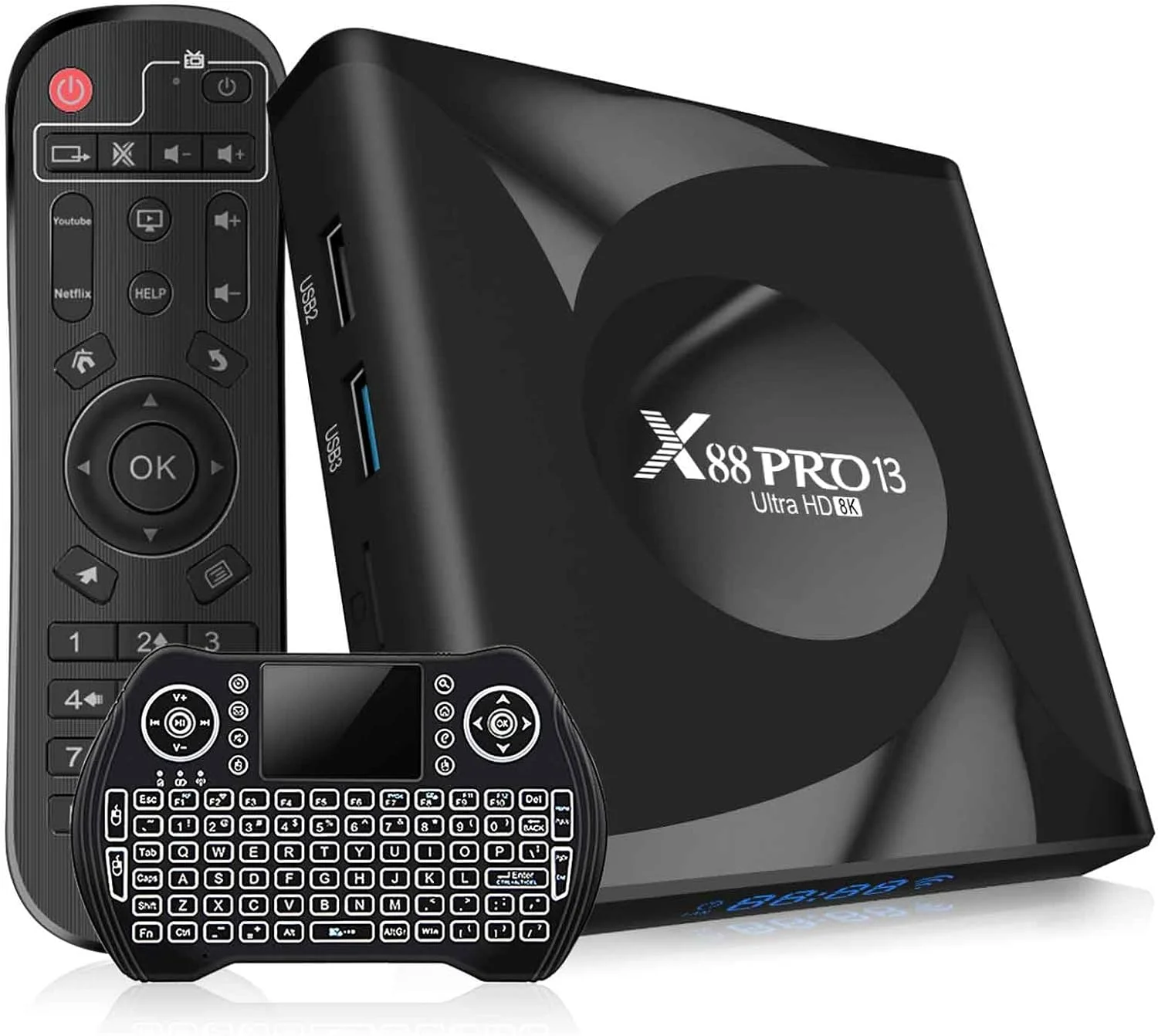 اندروید باکس 13.0 - رم 4 گیگابایت حافظه داخلی 64 گیگابایت، پردازنده چهار هسته ای 64 بیتی، اندروید باکس هوشمند با وای فای 6 2.4G 5G و بلوتوث 5.0 - اندروید باکس پشتیبانی از ویدیوهای 3D 8K H.265 - شامل کیبورد بی سیم