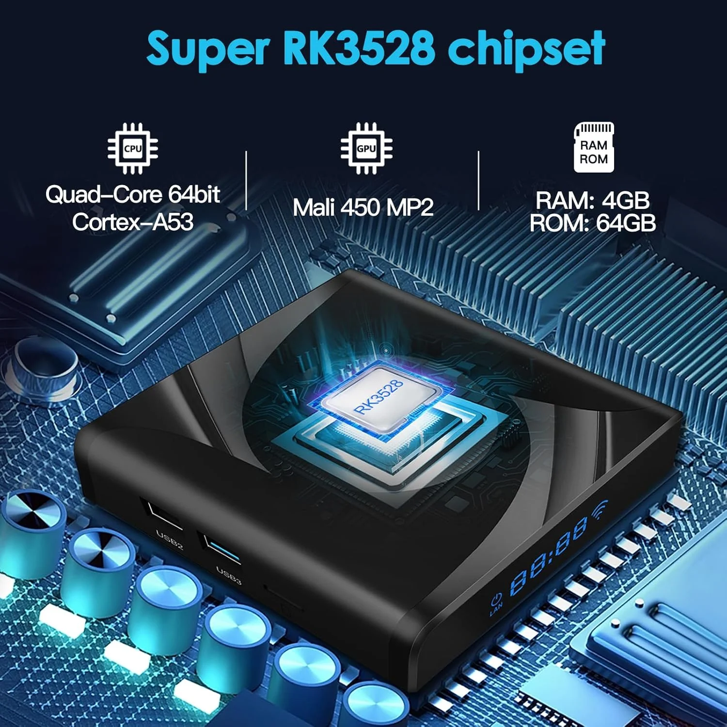 اندروید باکس 13.0 - رم 4 گیگابایت حافظه داخلی 64 گیگابایت، پردازنده چهار هسته ای 64 بیتی، اندروید باکس هوشمند با وای فای 6 2.4G 5G و بلوتوث 5.0 - اندروید باکس پشتیبانی از ویدیوهای 3D 8K H.265 - شامل کیبورد بی سیم اندروید باکس 13.0 - رم 4 گیگابایت حافظه داخلی 64 گیگابایت، پردازنده چهار هسته ای 64 بیتی، اندروید باکس هوشمند با وای فای 6 2.4G 5G و بلوتوث 5.0 - اندروید باکس پشتیبانی از ویدیوهای 3D 8K H.265 - شامل کیبورد بی سیم