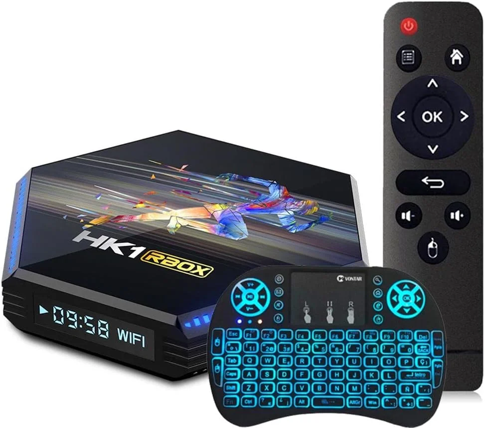 اندروید باکس تلویزیون AMITVA نسخه 11.0، [جدیدترین مدل 2023] با 8 گیگابایت رم، 64 گیگابایت رام، پردازنده چهار هسته ای RK3318 64 بیتی، وای فای دوگانه 2.4 گیگاهرتز/5 گیگاهرتز، بلوتوث 4.2، USB 3.0، پشتیبانی از 3D 4K/8K همراه با مینی کیبورد بی سیم دارای نور پس زمینه، 8GB+64gb