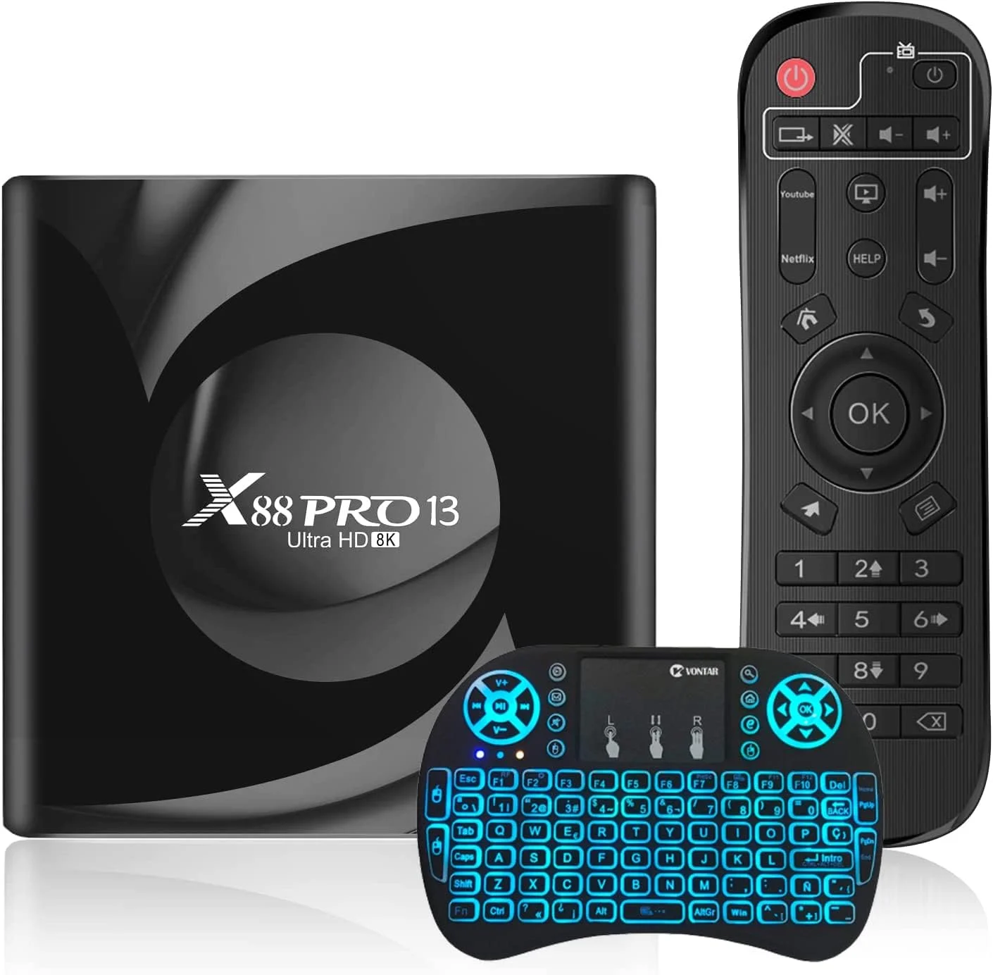 اندروید باکس AMITVA مدل Android 13.0 TV BOX, X88 PRO13 RK3258 Quadcore با 4 گیگابایت رم و 64 گیگابایت حافظه داخلی، پردازنده گرافیکی Mali-G31 MP2، پشتیبانی از 4K 3D، وای فای 2.4، اترنت 10/100M، DLNA HDMI 2.0 H.265 Smart TV BOX، 4gb+64gb