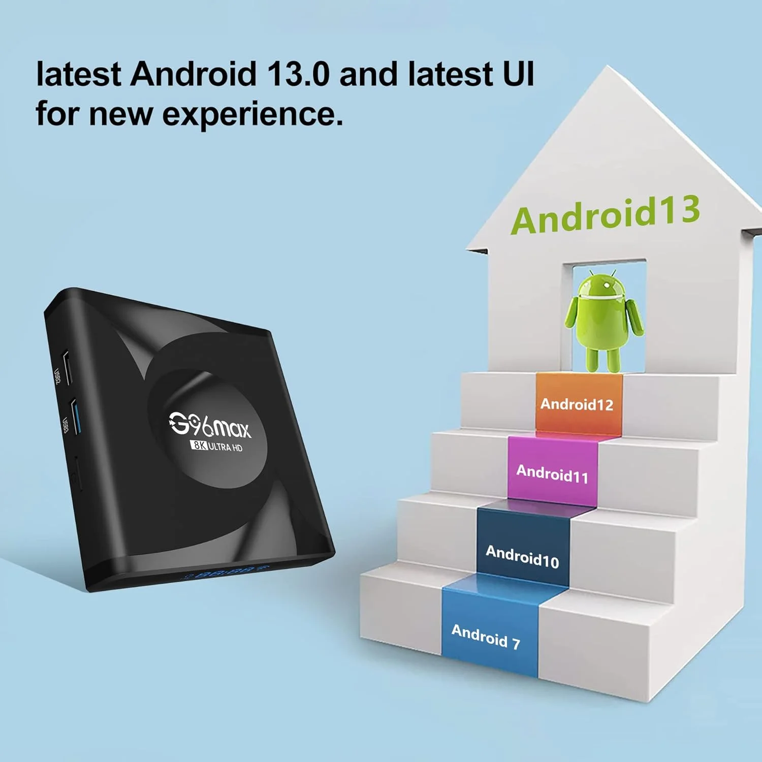 باکس اندروید تی وی AMITVA 13.0، 4 گیگابایت رم 64 گیگابایت حافظه داخلی، پردازنده چهار هسته ای RK3258 Cortex-A53، پردازنده گرافیکی Mali-G31 MP2، باکس هوشمند تی وی 3D 8K، پشتیبانی از Wifi6 2.4Ghz/5.0Ghz Wifi BT5.0 Ethernet LAN 10/1000M ست تاپ باکس، 4GB+32GB