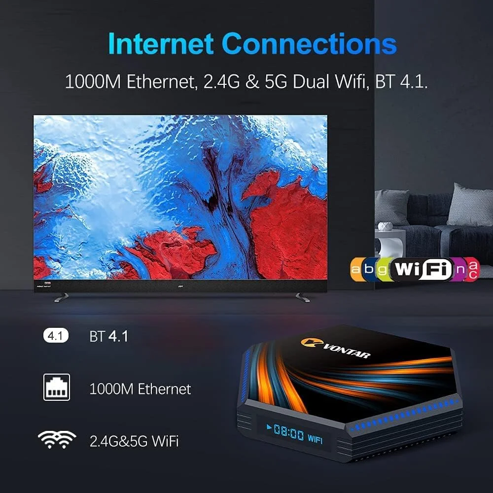 اندروید تی وی باکس 11.0 حافظه رم 4 گیگابایت حافظه داخلی 64 گیگابایت RK3566 چهار هسته ای Cortex-A53 پردازنده Mali-G31 MP2 سه بعدی 8K تی وی باکس هوشمند پشتیبانی از Wifi6 2.4Ghz/5.0Ghz Wifi BT5.0 اترنت LAN 10/1000M ست تاپ باکس، 8 گیگابایت + 64 گیگابایت