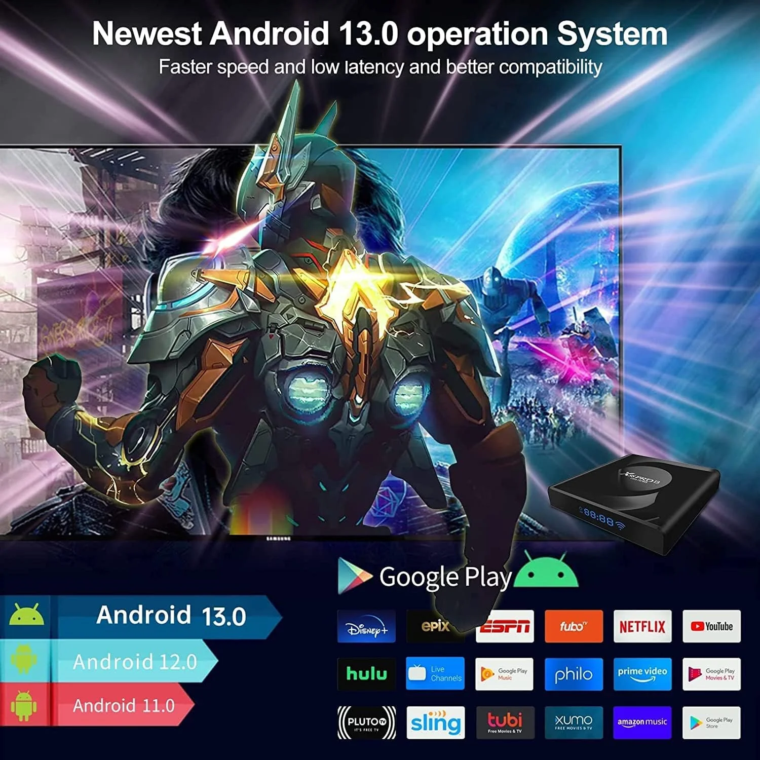 اندروید باکس AMITVA مدل Android 13.0 TV BOX, X88 PRO13 RK3258 Quadcore با 4 گیگابایت رم و 64 گیگابایت حافظه داخلی، پردازنده گرافیکی Mali-G31 MP2، پشتیبانی از 4K 3D، وای فای 2.4، اترنت 10/100M، DLNA HDMI 2.0 H.265 Smart TV BOX، 4gb+64gb