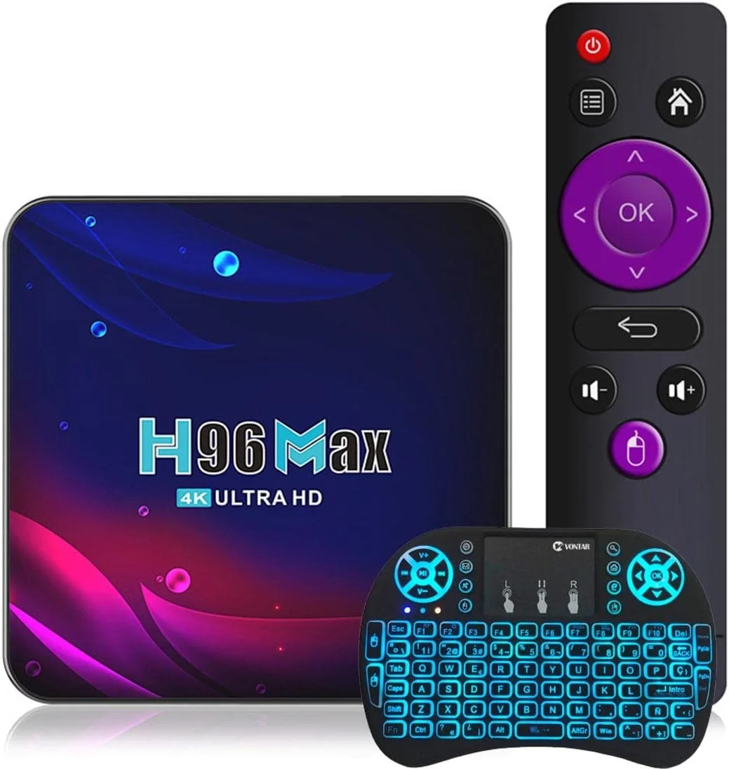 اندروید تی وی باکس 11.0، رم 4 گیگابایت رام 64 گیگابایت اندروید تی وی باکس RK3318، دوال وای فای 2.4G/5G اترنت 1000M LAN بلوتوث 4.2 با 4K/3D/USB 3.0 با مینی کیبورد وایرلس، 4gb+64gb