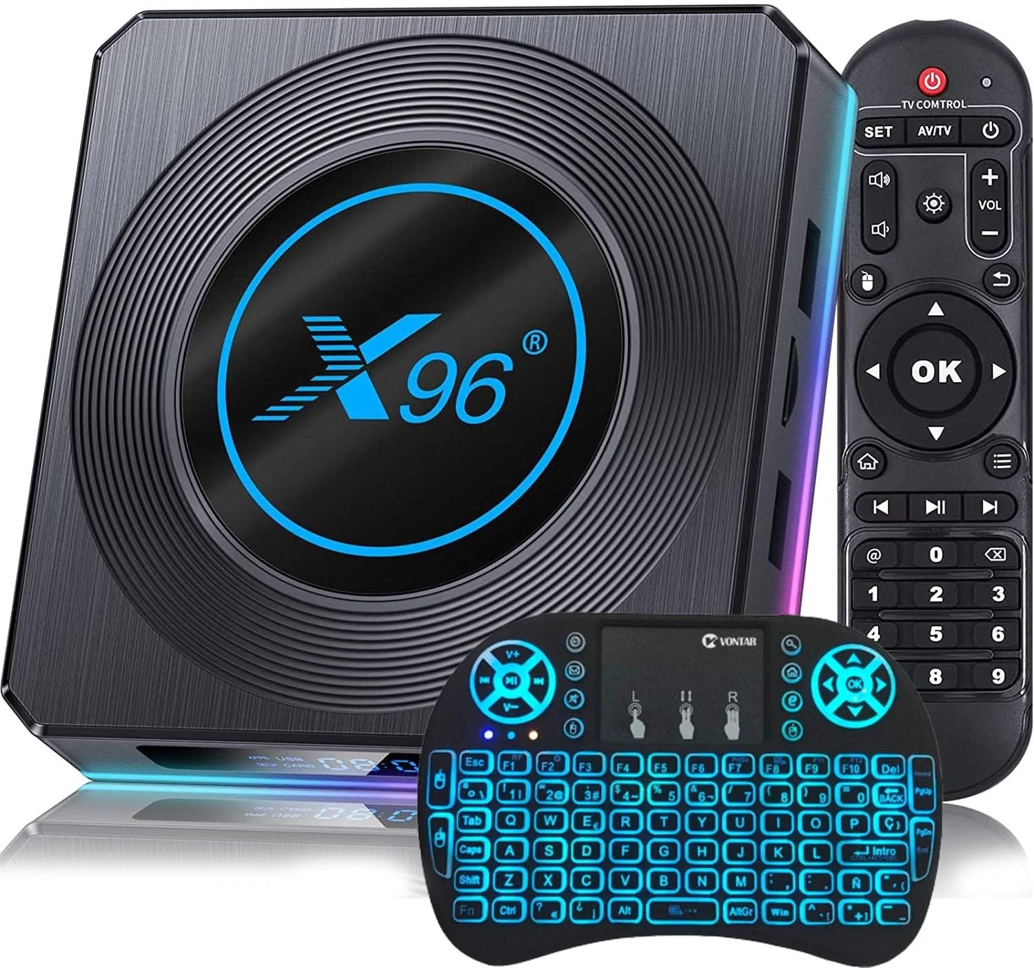 اندروید تی وی باکس 11.0، رم 4 گیگابایت رام 64 گیگابایت، ست تاپ باکس Amlogic S905X4، دوال وای فای 2.4G/5G اترنت 1000M LAN بلوتوث 4.2 با 8K/6K/3D/USB 3.0 با مینی کیبورد وایرلس، 4gb+64gb