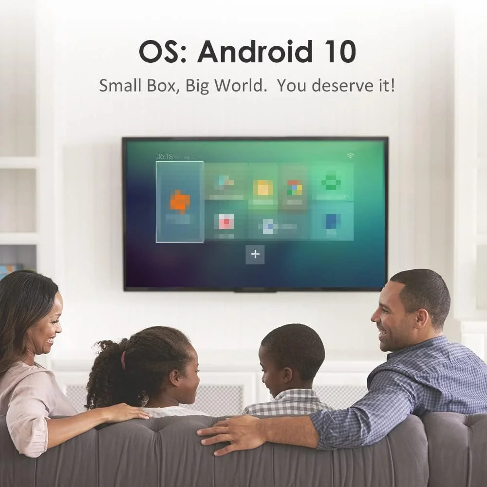 اندروید باکس تلویزیون AMITVA نسخه 10.0، اسمارت تی وی باکس 2 گیگابایت رم 16 گیگابایت حافظه داخلی، پشتیبانی از وای فای 2.4G 5.8G، بلوتوث 5.0، اترنت LAN، ویدیوهای 3D 4K، پخش کننده اندروید تی وی، گوگل مینی پی سی ست تاپ باکس تلویزیون