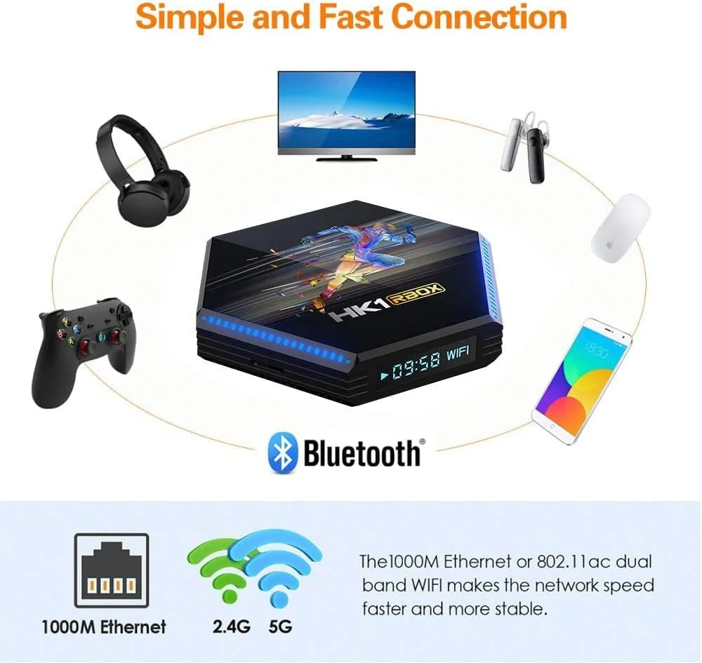 اندروید تی وی باکس AMITVA 11.0، اسمارت تی وی باکس با 4 گیگابایت رم و 64 گیگابایت رام، مجهز به پردازنده RK3566 Cortex-A53، پشتیبانی از 4K 8K، بلوتوث 5.0، وای فای 2.4G 5G، اترنت 1000M، USB 2.0 به همراه مینی کیبورد وایرلس، 4GB+64gb