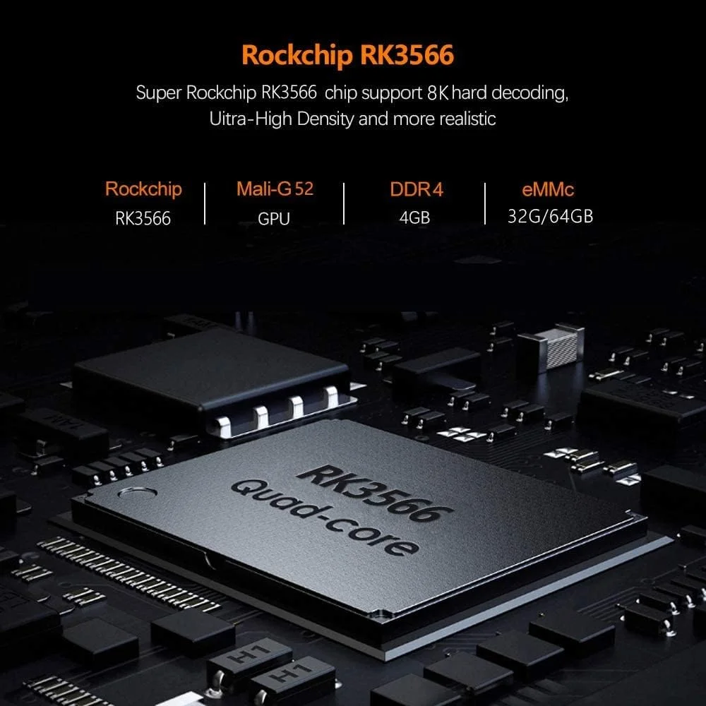 اندروید تی وی باکس 11.0، اسمارت تی وی باکس با 4 گیگابایت رم و 64 گیگابایت رام، پردازنده RK3566 Cortex-A53، پشتیبانی از 4K 8K، بلوتوث 5.0، وای فای 2.4G 5G، اترنت 1000M، USB 2.0 به همراه مینی کیبورد وایرلس، 4GB+32gb
