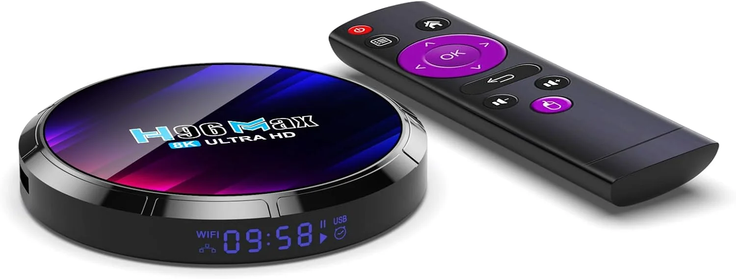 اندروید باکس 13.0، مدل H96 MAX Smart TV Box با 4 گیگابایت رم و 64 گیگابایت حافظه داخلی، پردازنده Rockchip RK3528، وای فای دوگانه 2.4G/5G، پخش کننده رسانه 8K Ultra HD H.265، ست تاپ باکس، 4gb+64gb